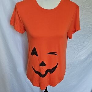 Isabel Maternity Halloween, Jack O Lantern Short Sleeve T-Shirt Orange Size XS